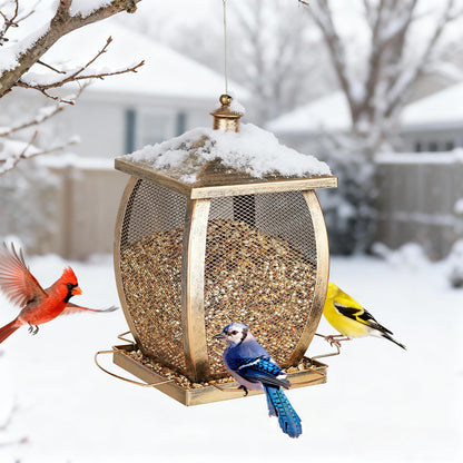 Bird Feeder, Heavy Duty Metal Wild Bird Feeders for Outdoors Hanging, 9 Lbs Extra Large Bird Feeder for Garden Yard Outside Backyard, Retro Lantern Shape