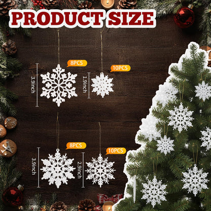 HunnmingRe 37 Pcs Christmas Tree Ornaments Set, 93 x 35 Inches Snow Blanket Roll and 36 Pcs White Glitter Plastic Snowflake Ornaments for Winter Tree Garland Village Decor