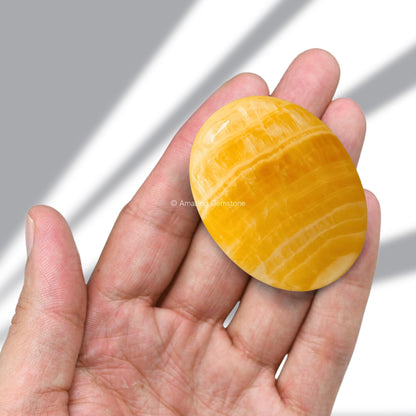 Yellow Calcite Crystals and Healing Stones - Large Palm Stone Crystals Piedra - Crystal for Good Luck, Positive Energy, Meditation - Unique Stocking Stuffers and Birthday Gifts for Women, Men