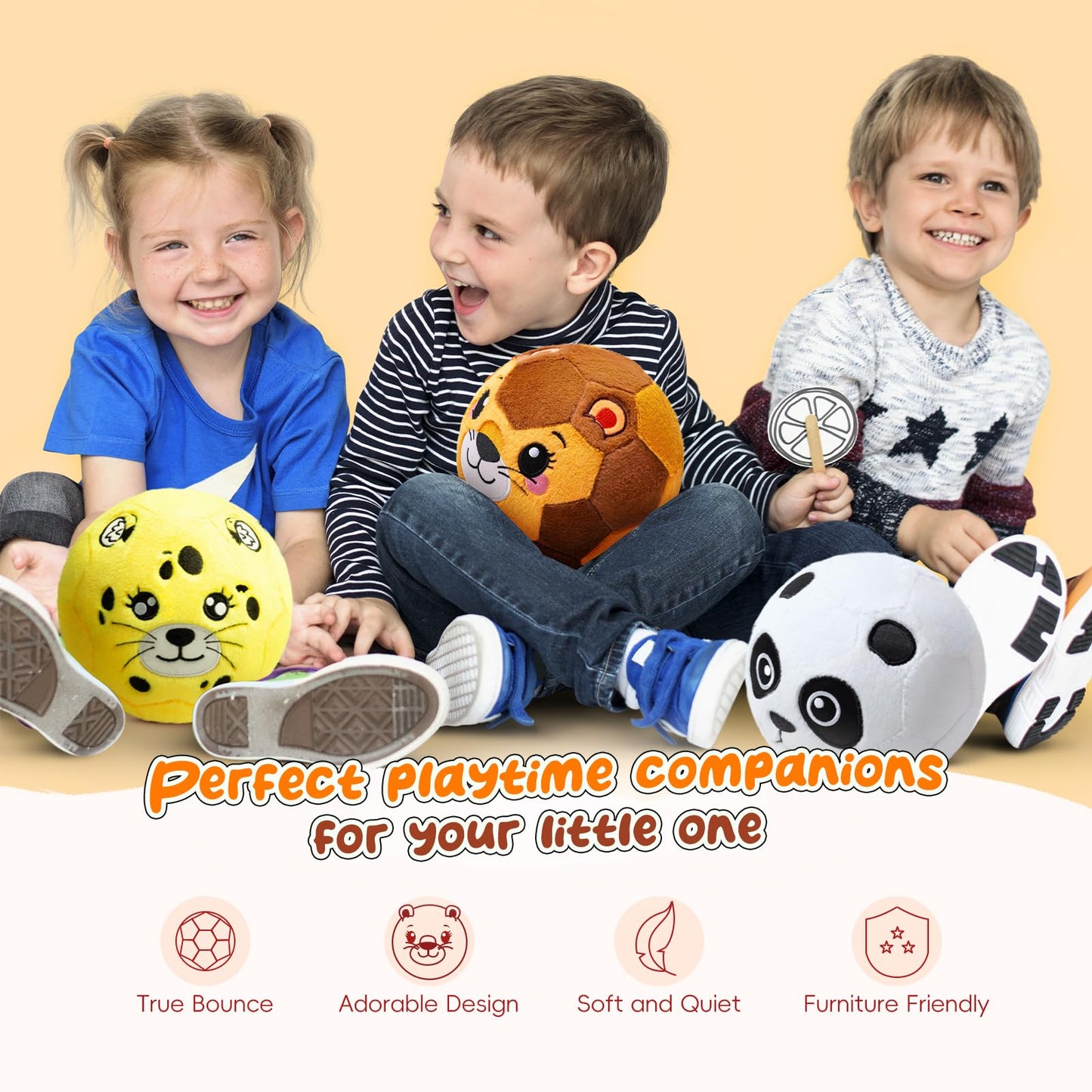 VangeBow Silent Indoor Soccer Balls for Toddlers 1-3, Inflatable Soft Plush Baby Toddler Soccer Ball Toys Gifts for 1 2 3 4 5 Year Old Boy Girl First Birthday Gift (Lion, Pump Include)