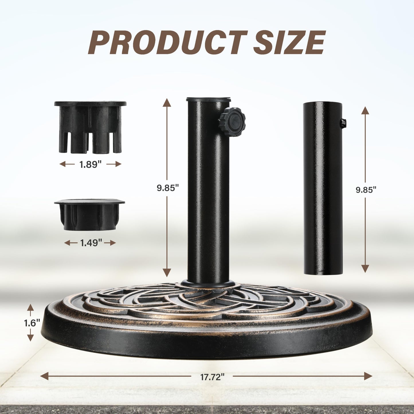 HealSmart 24.2 lbs Heavy Duty Umbrella Base 17.72" Round Patio Umbrellas-Stand for Outdoor, Lawn and Garden, Bronze