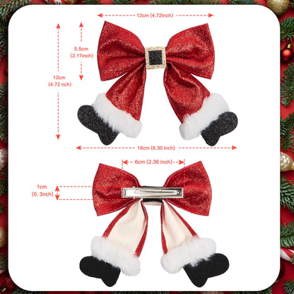 Christmas Hair Clips， red christmas sparkly bow hair clip，Christmas Hair Accessories for Girls Women Costume Accessory Xmas Party Gifts