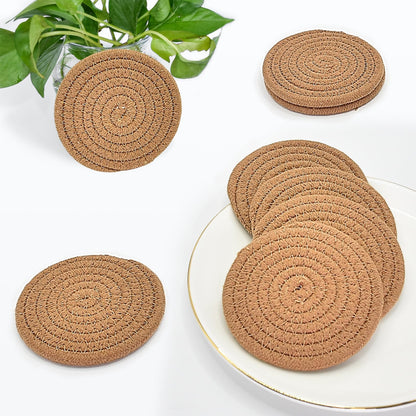 ABenkle Woven Coasters for Drinks Set of 6, Boho Absorbent Drinking Coaster, 4.3 Inch - Perfect Housewarming Gift, Home Decor, Bar Essentials for Coffee Table