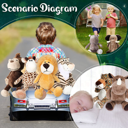 Foilswirl 40 Pcs Safari Forest Stuffed Animals Plush Jungle Themed Animals Toy Gift Elephant Giraffe Lion Tiger Monkey Rhinoceros Zebra Tiger for Baby Shower Party Favors Decoration (10 Styles)