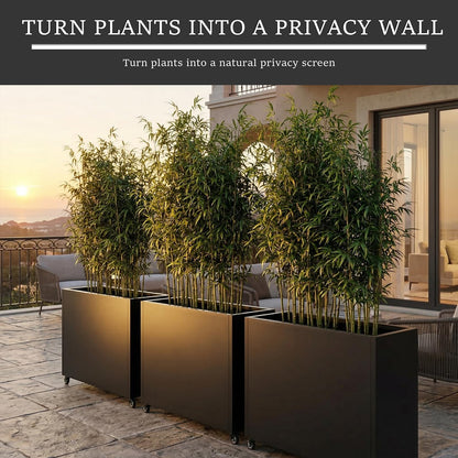 WIZWERK Metal Planter Box with Wheels, 36" Large Rolling Outdoor Planter with Drainage & Removable Shelf, Rectangular Planter Raised Garden Bed for Patio, Balcony, Porch & Backyard, Black