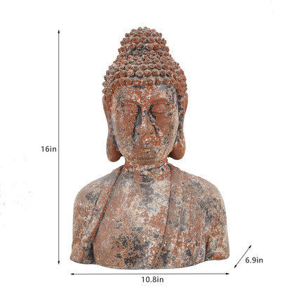 Buddha Statue for Home, Meditating Buddha Bust Statues, Rustic Spiritual Buddha Head Statue, Naturel Antique Bronze Rust Finish, 16.2" H Magnesia (Magnesia)