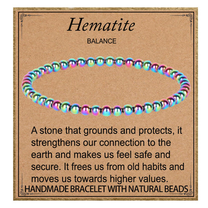LPBeads Handmade Natural Gemstone Stretch Elastic 4mm Rainbow Coated Hematite Bracelet Healing Crystal Round Stone Beads Jewelry Gifts for Women Men