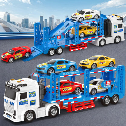 BainGesk Semi Truck Toys Car for 3, 4, 5, 6, 8 Years Old Boys Girls, Adjustable Double Decker Carrier Truck with Light & Sound, Car Hauler with Trailer Toy, Large Transport Toy Gifts for Toddler