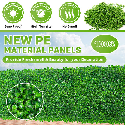 PLMMOUT 12 PCS Artificial Grass Wall Panels, 10"x10" Faux Hedge, Green, Modern Style, Polyethylene Material, Perfect for Indoor/Outdoor Decor