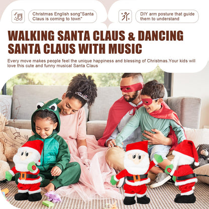SdeNow Musical Dancing Santa Claus Plush Toy Animated Singing Walking Santa Doll Funny Wiggling Christmas Stuffed Santa Holiday Decoration Xmas Gift for Kids Family