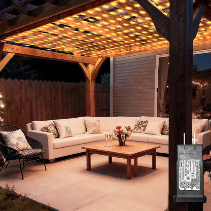 Lovelite 10ft x 10ft Net Lights, 280LED Gazebo Lights Outdoor 8 Modes Timer, Waterproof Connectable Christmas Light Clear Wire Large Size for Bushes Patio Pergolas Garden Holiday Party - Warm White