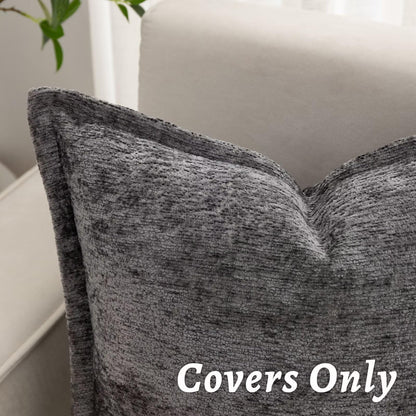 BAOLIZEGAO Grey Decorative Throw Pillow Covers 18x18 Inch Set of 2 Cozy Soild Chenille Cushion Cases Soft Textured Square Couch Pillows Cover Boho Accent Farmhouse Pillowcases for Sofa Bed