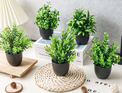 Der Rose Fake Plants 12 Pack Artificial Plants Small Faux Plants in Black Pot for Bathroom Home Office Table Decor Indoor