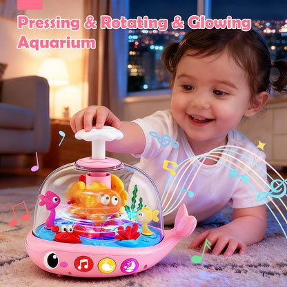 DUPHLAGT Baby Girl Toys 6-12 Months - Press & Spin Aquarium Light Up Musical Toy for Infant Toy 9-12-18 Months - Bilingual Learning Toddler Toys for 1 2 3 Year Old Boy Girl (Pink)