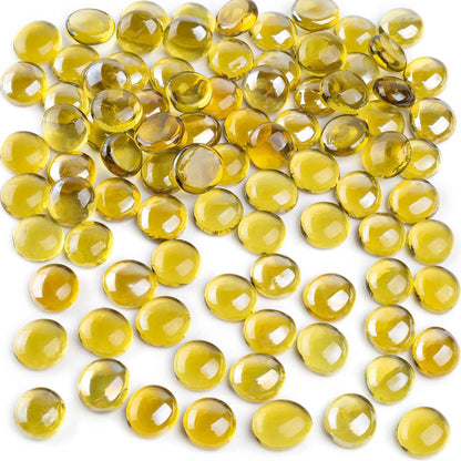 FUTUREPLUSX 1LB Yellow Glass Marbles, Flat Marbles Glass Beads Vase Fillers Decorative Rocks Gold Gemstones for Centerpieces Aquarium Table Scatter Home Decor