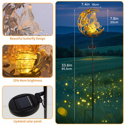 ShangTianFeng Butterfly Lights Outdoor Decor - Moon & Bird SolaGardenLights Waterproof, Auto On/Off Pathway Lighting for Yard/Lawn/Patio, Handcrafted Metal Solar-Stake-Lights for Outside Decorations