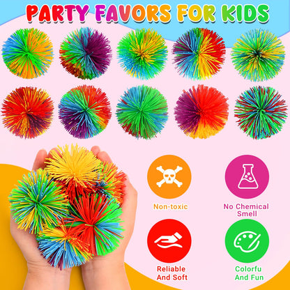 SHQDD 14 PCS Stringy Balls, Sensory Stringy Ball, 2.75 inch Soft Rainbow Pom Bouncy, Basket Stuffers Fillers, Monkey Pom Balls Fidget Toys Stress Ball, Party Favors Birthday Gifts (Multi-Color)