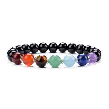 Cherry Tree Collection Chakra Stretch Bracelet | Genuine Natural 8mm Gemstones Beads, Silver Spacers | Men/Women (Black Tourmaline - Medium)