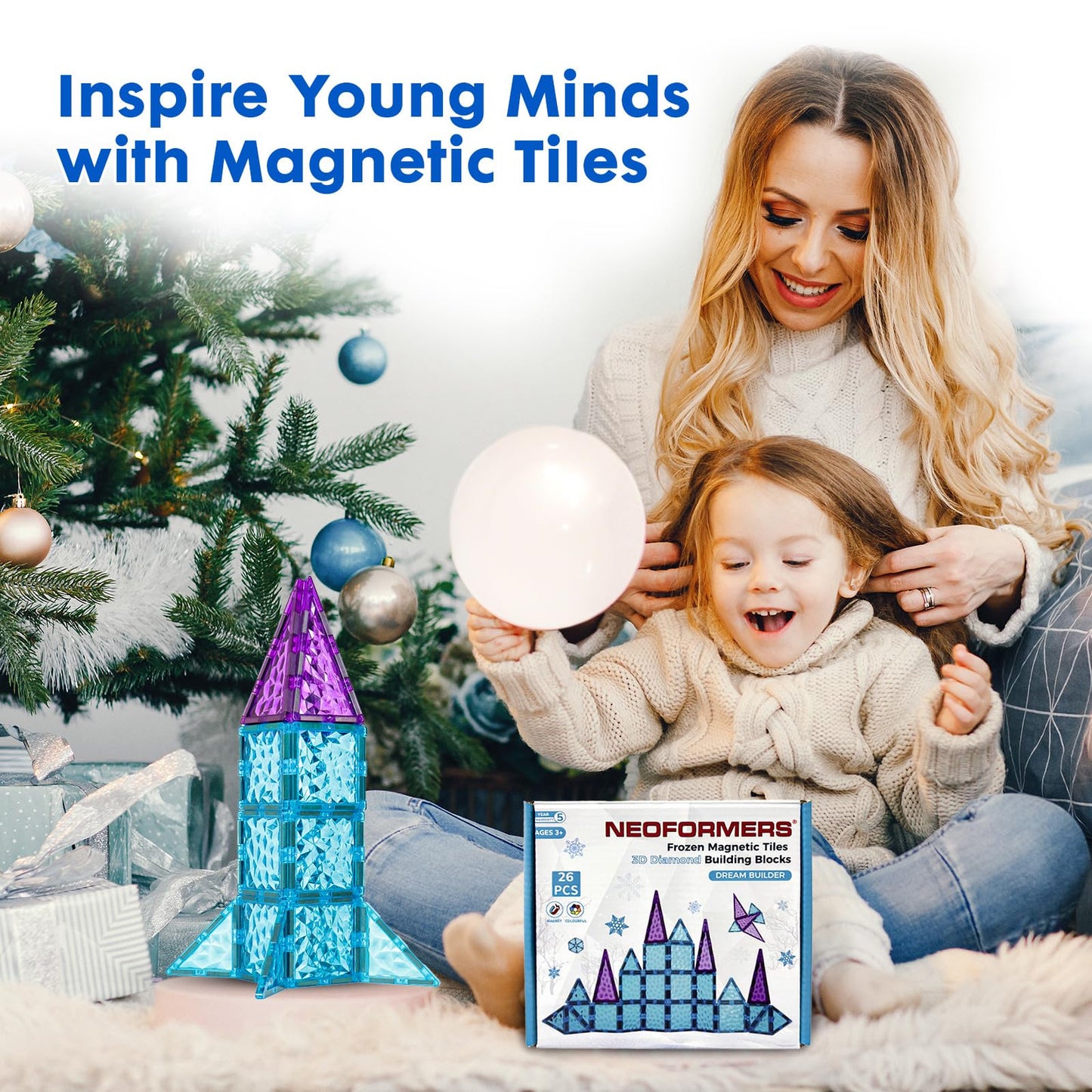 NEOFORMERS Magnetic Tiles 26 pcs Frozen Castle Magnetic Tiles - 3D Diamond Building Blocks, STEM Educational Kids Toys for Pretend Play, Birthday Gifts Montessori Sensory Educational Magnet Toys