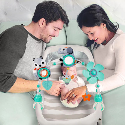 Baby Stroller Arch Mobile, Adjustable Musical Arch Toys Mobile for Crib with Universal Clamps, Versatile Activity Toy Bar for Bouncer Infant Car Seat Toys 0 6 Months Mobile for Bassinet Swing - Gray