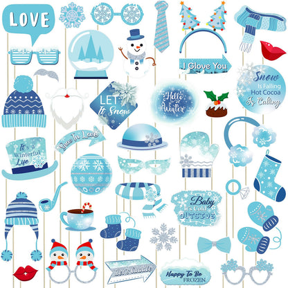 Winter Photo Booth Props 40 Pcs Snowflake Photo Booth Props Kit Large Photography Party Decor Holiday Winter Wonderland Party Decorations for Winter Holiday Christmas Party Supplies
