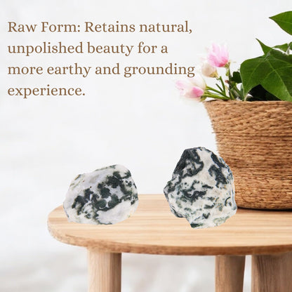 ANAYA AGATE Tree Agate 2 Pcs Raw Crystals Rough Gemstones w/Authenticity Card, Velvet Pouch - Large 1.25–2.0" Raw Stones for Tumbling, Cabbing, Polishing, Cutting Natural Healing Crystals for Home Decor, DIY Stones