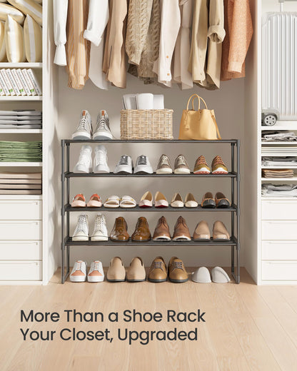SONGMICS Shoe Rack, 4-Tier Shoe Organizer, Metal Storage Shelf, Upright or Upside Down, for 20-25 Pairs, Stackable, for Entryway, 11.8 x 36.2 x 29.1 Inches, Black ULSA14BK