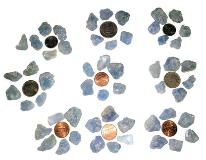 6pc Set Raw Celestite Celestine Small Rough Naturally Semi-Faceted & Semi-Translucent Healing Crystal Gemstone Specimen From Madagascar for Wire Wrapping, Meditation, & Metaphysical Uses