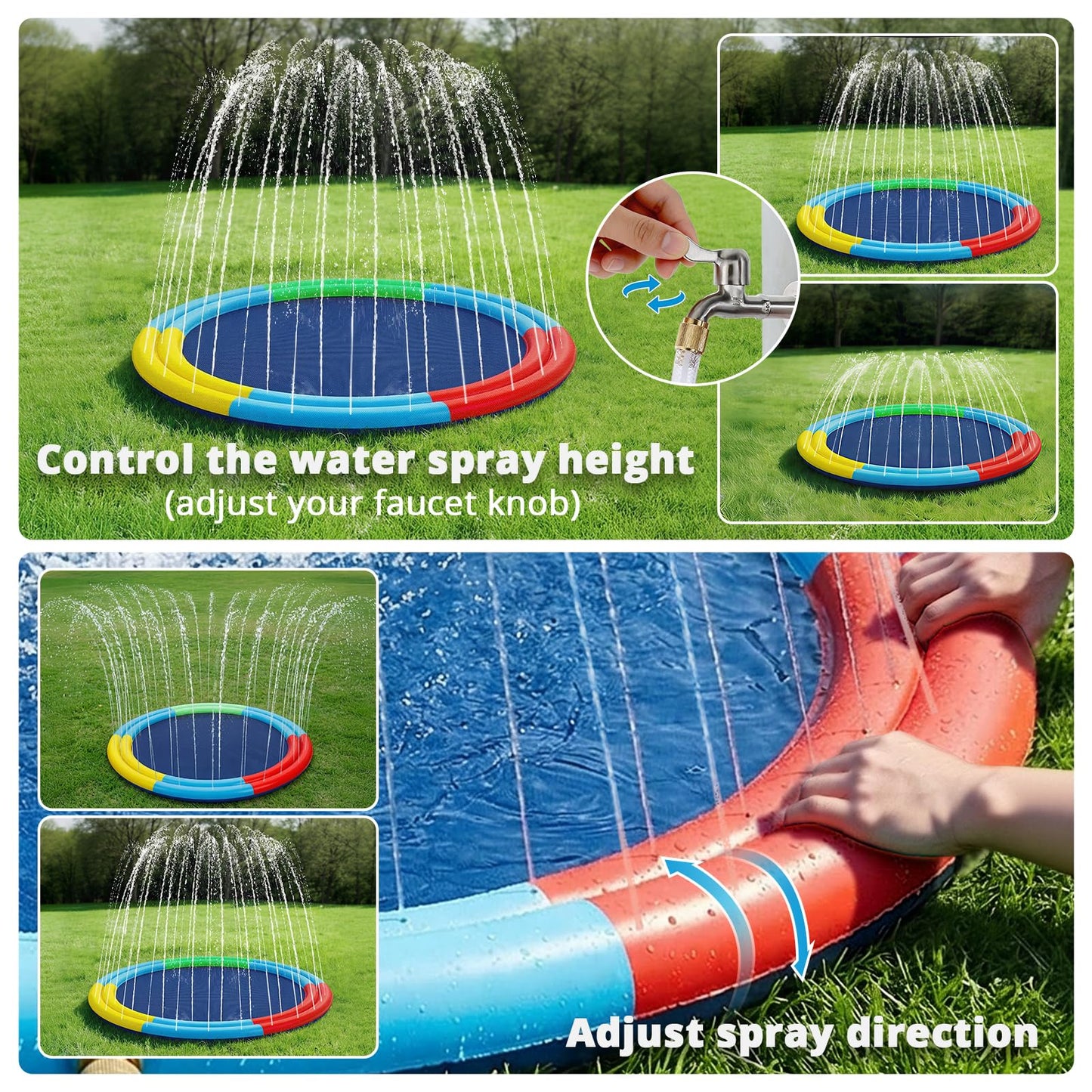 Splash Pad for Kids & Dogs, 78" Extra Large Non-Slip Thicker Sprinkler Mat, Backyard Outdoor Lawn Water Toys, Durable Summer Fountain Play Pool Gifts for Toddlers, Children & Pets