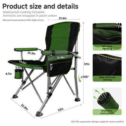 Anmiro Folding Camping Chair with Cup Holder and Storage Bag, Heavy Duty Support 400 LBS, Oversized Collapsible Portable Camping Chair for Outdoor Camp, Picnic, Travel, Fishing Green