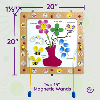 Playscapes Magnetic Toddler Activity Wall Panel Toy – Interactive Wall Busy Board – Melamine Frame & Acrylic Panel with 2 Wands – Easy Installation, No Loose Pieces, Easy-to-Clean – Flower/Bees Design