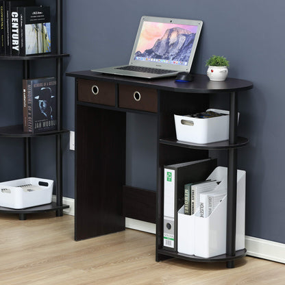 Furinno GO GREEN Desk, 31.5" Wide Gaming Desk with 2 Side Shelves and Storage Bins, Computer Desk, Office Desk for Home Office, Study Room, Dorm, Bedroom, Dark Walnut