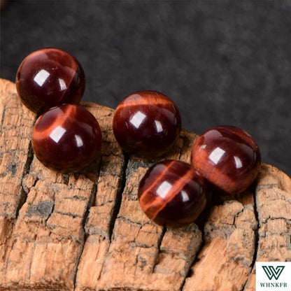 WHNKFB 10mm 50PCS Natural Red Tiger's Eye Round Beads, Smooth Polished Loose Gemstone Beads for Jewelry Making Craft - 4mm 6mm 8mm 10mm Options with Free Elastic Cord