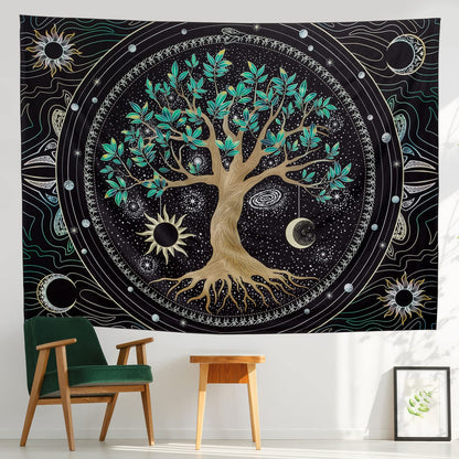 FLY SPRAY Tree of Life Tapestry Aesthetic Trippy Tapestries Wall Tapestry's Large Hippie Sun Moon Space Tapestrys Forest Wall Hanging Decor Green Nature Home Talestry for Bedroom,Living Room,Ceiling