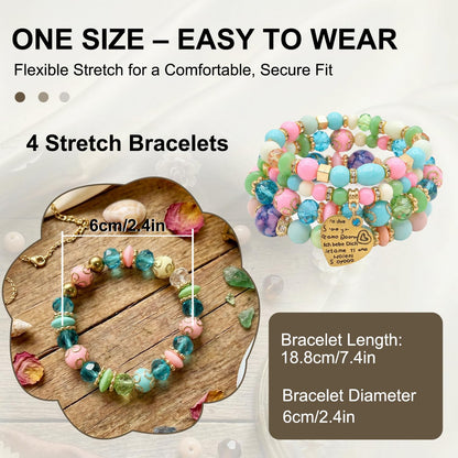 Ysenchan Bohemian Bracelet Set for Women, 4 Pcs Beaded Stackable Bracelets with Heart Charm, Stretch Bracelets, Boho Jewelry Gift – [LightMix]