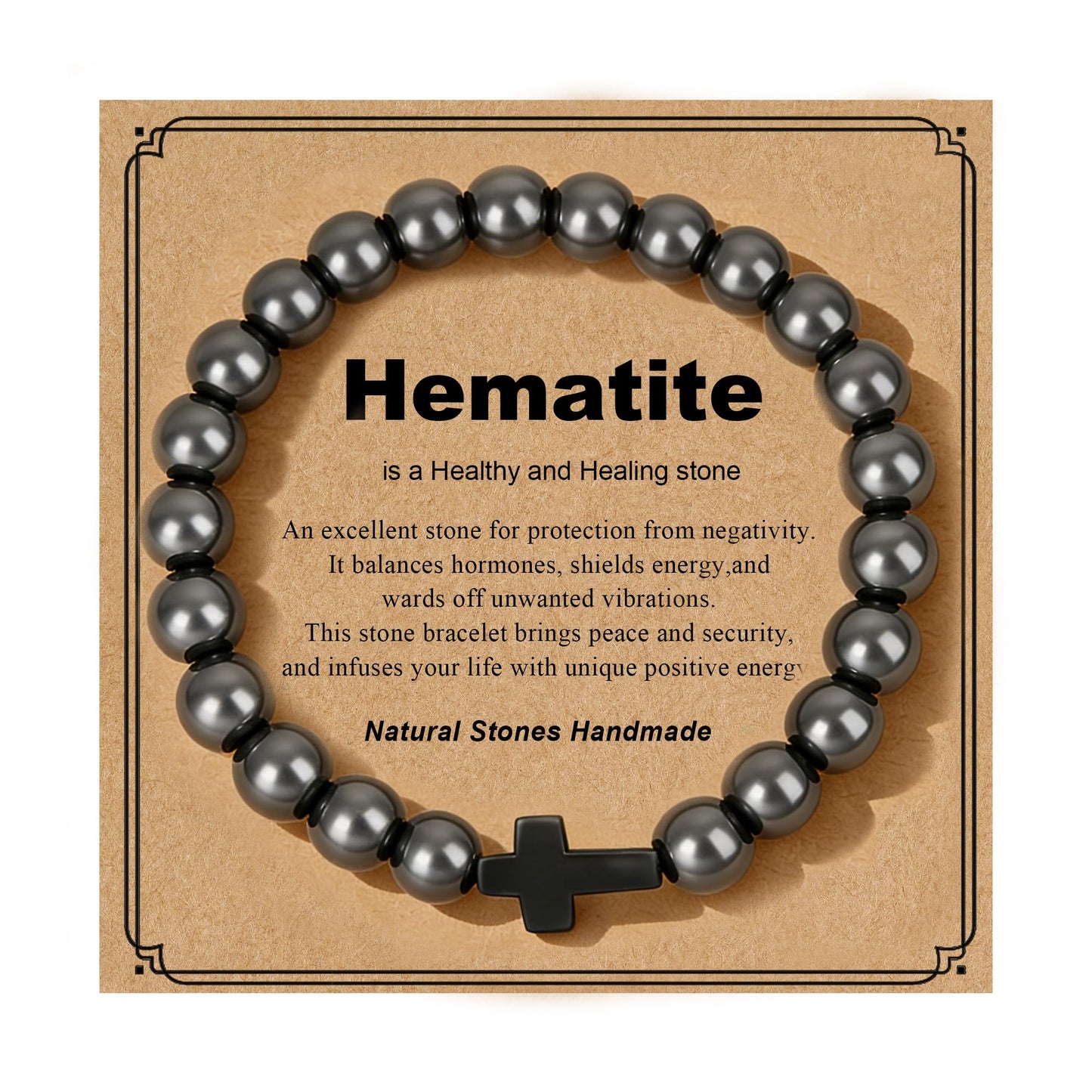 MOJOROUS Hematite Cross Bracelet for Men 8mm Black Obsidian Hematite Tiger Eye Beaded Natural Stone Protection Bracelets Birthday Jewelry Gifts Cross Christian Gift for Him Husband Son