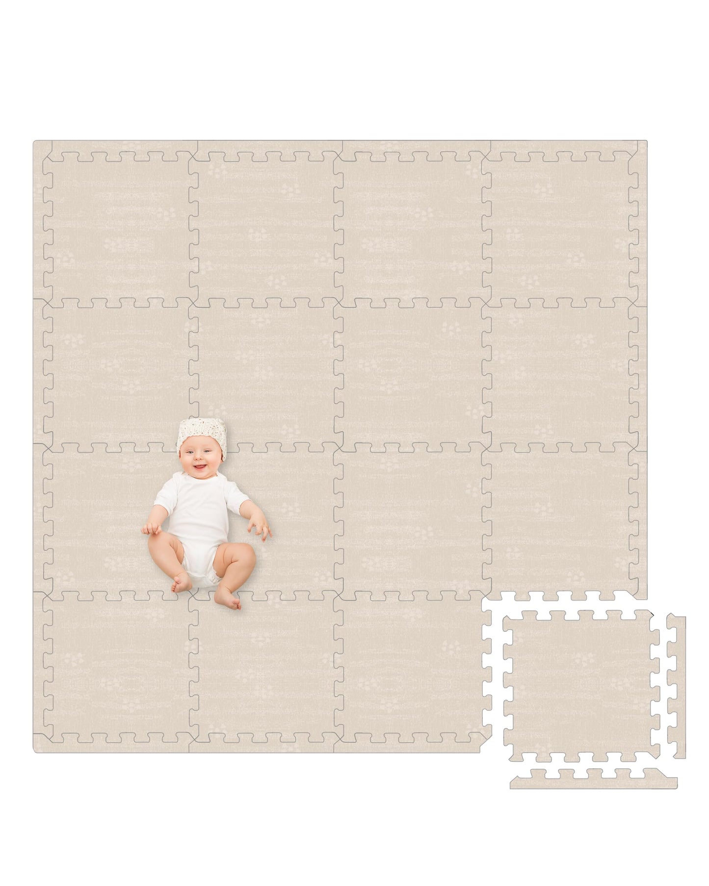 Play Platoon Non-Toxic Large Baby Play Mat for Floor 16 Tile 96 x 96 inch - Extra-Thick Interlocking Foam Floor Tiles 24 x 24 in Puzzle Mat Pieces with Border, Playmat Rug for Kids - Brushed Cotton