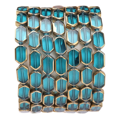 DADIFEN Glass Octagon Beads Lake Blue 6x9mm 28pcs Rectangle Golden Edge Crystal Loose Beads for DIY Craft Jewelry Making