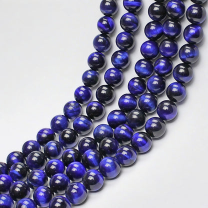 MJDCB Stone Beads 8mm 43pcs Round Sapphire Blue Tiger's Eye Loose Gemstone Bead Charms for Jewelry Making Bracelet Necklace Earring Pendant