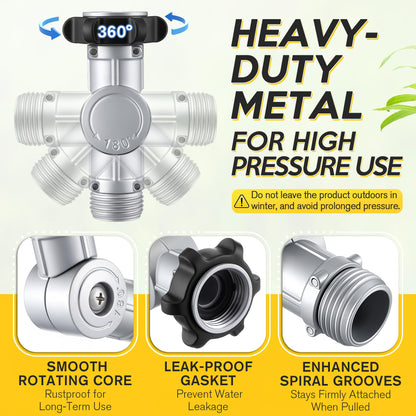 Enhon 180° & 360° Garden Hose Swivel Connector, Garden Hose Connect and Spigot Extender for Outdoor Faucet, Fits Standard 3/4" Water Pipes(Metal & Plastic,Silver,4 Pack)