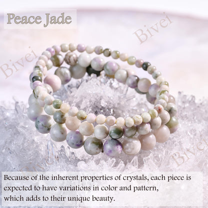 Bivei Peace Jade-Calm Harmony-6mm Beaded Bracelets for Women Handmade Semi Precious Natural Stone Stretch Elastic Jewelry for Women Yoga Protection Gifts