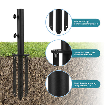 Wdwlbsm Patio Umbrella Base Stands, 3 in 1 Multifunctional Outdoor Umbrella Holder, In Ground Umbrella Base with Ground Spike Fixing,Parasol Base Mount for Concrete,Lawns,Granite