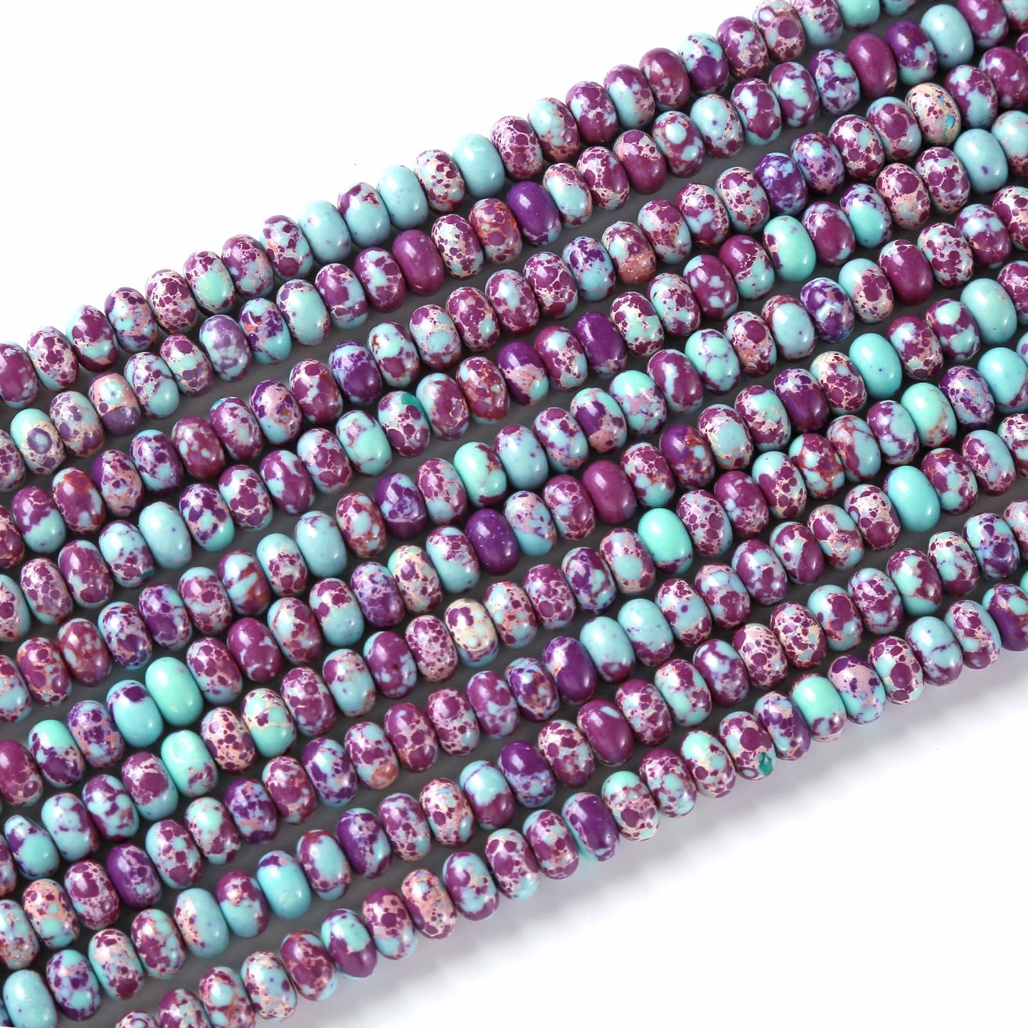 76pcs 5x8mm Natural Stone Galaxy Sea Imperial Jasper Rondelle Spacer Loose Beads Abacus Disk Stone Round Loose Gemstone Beads for Jewelry Making DIY Bracelet Necklace