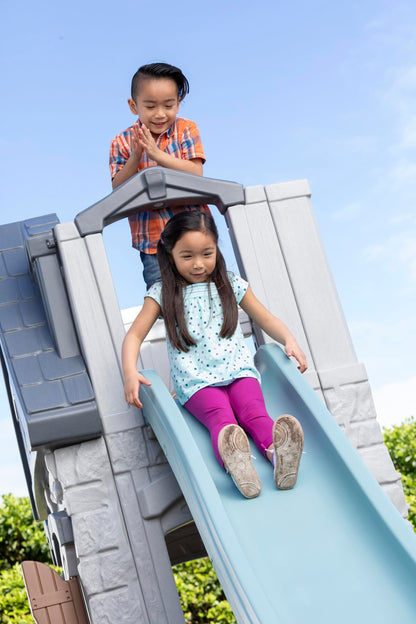 Step2 Enchanting Adventures 2-Story Kids Playhouse, Outdoor Playhouse with Kitchenette & Slide, Rock Climbing Wall, Made of Durable Plastice, For Toddlers 4-8 Years Old