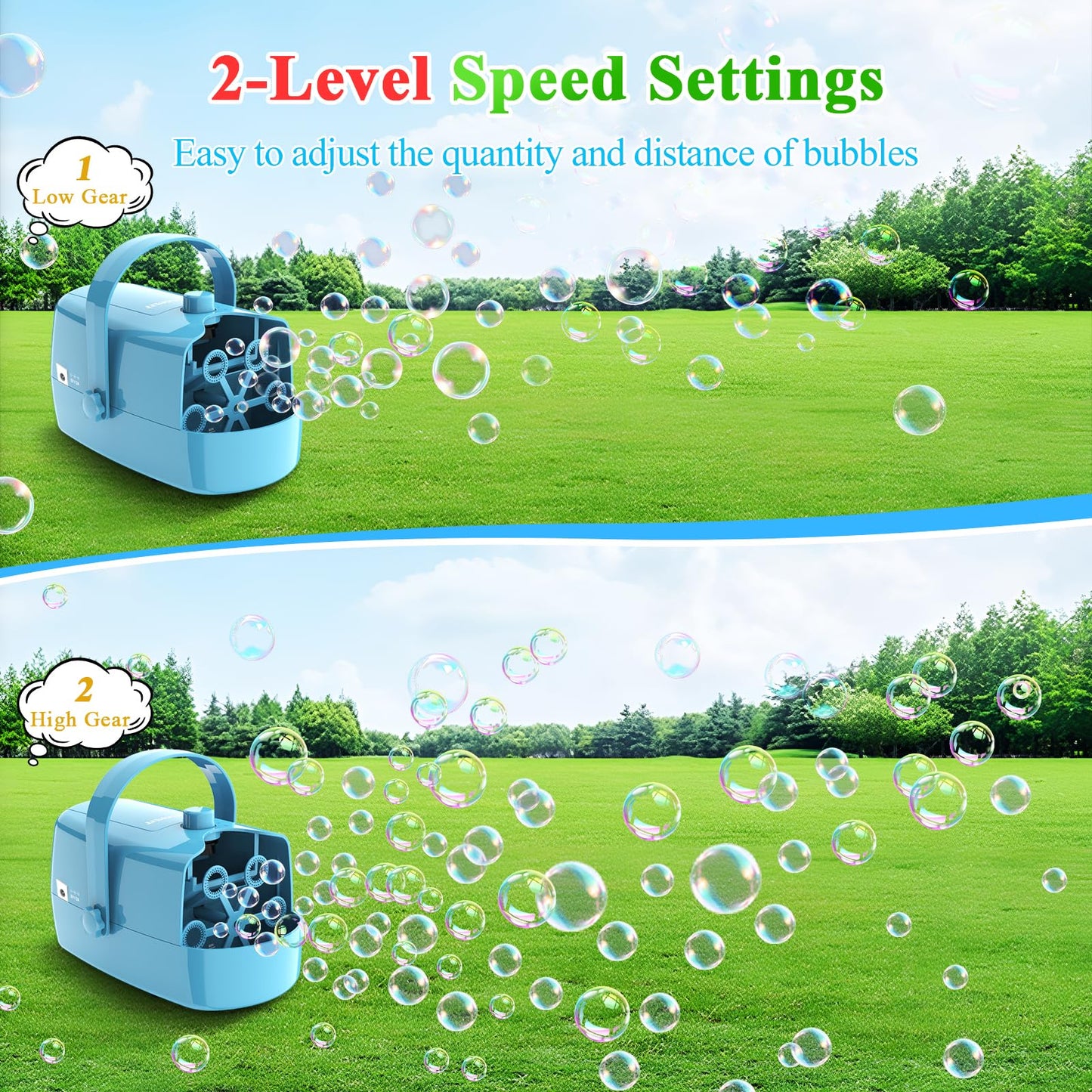 Wisdomlit Bubble Machine, 3-in-1 Bubble Maker, Bubble Blower with 3 Bubble Wheels, Make Small | Medium | Big Bubbles for Kids Toddlers, Bubble Toys for Indoor Outdoor Birthday Party (Blue)