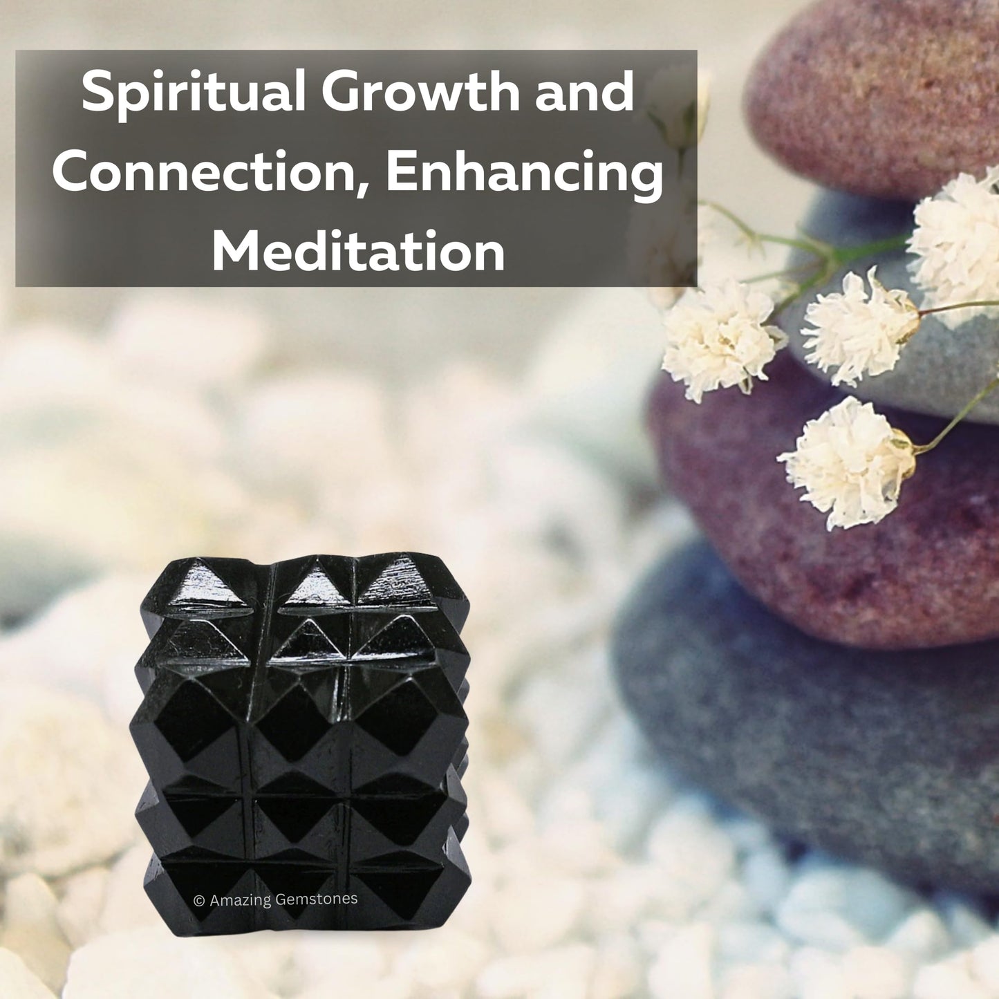 Amazing Gemstone Black Agate Crystal Cube with 54 Pyramid - 1" Mini Lemurian Pyramid Cube Figurine of Natural Stone Pyramid for Meditation, Reiki, Chakra Balancing Vastu Pooja and Crystal Grids
