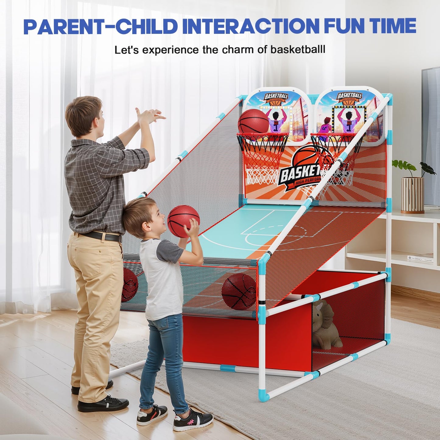 2-Player Arcade Basketball Game Set,Upgraded Indoor Hoop with LED Light Electronic Scoreboard 4 Balls,Carnival Games Sports Toys Kids 3-10 for Home Party Backyard Outdoor Boys Girls Toddlers Gifts