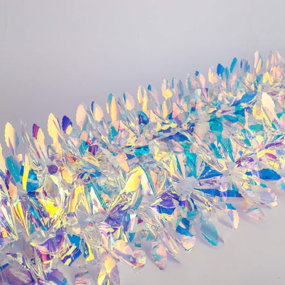 Iridescent Hanging Decorations Garland, 6ft Long Roll Shiny Foil Metallic Banner for Christmas, Bridal Shower, Wedding, Birthday, Frozen Theme Party, Fairy Princess Rainbow Show Decoration