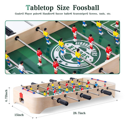 Miosea 28 Inch Tabletop Foosball Table, Portable Wooden Soccer Game Set with Non-Slip Base, Ergonomic Handles for Kids and Adults, Indoor Family Game Night & Birthday Gift