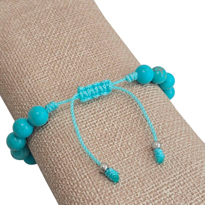 Sabeli Handmade Bracelets Real Natural Stones Healing Protection Focus 8mm Bead Adjustable Macrame Women Men Gemstone Gift (Turquoise)